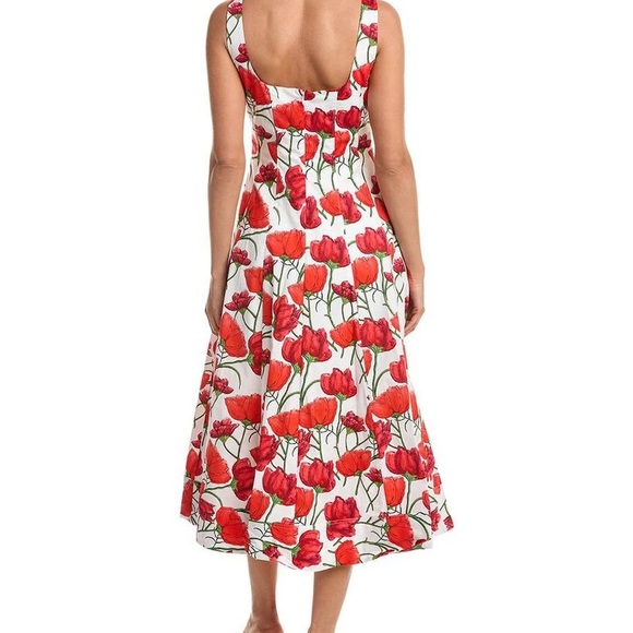 NWT MILLY Nia Peony A-Line Midi Dress size 10 red and white - Picture 2 of 13